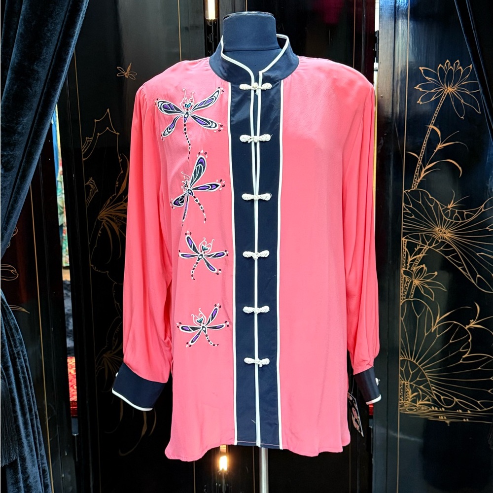 Bob Mackie Pink and Black Embroidered Shirt